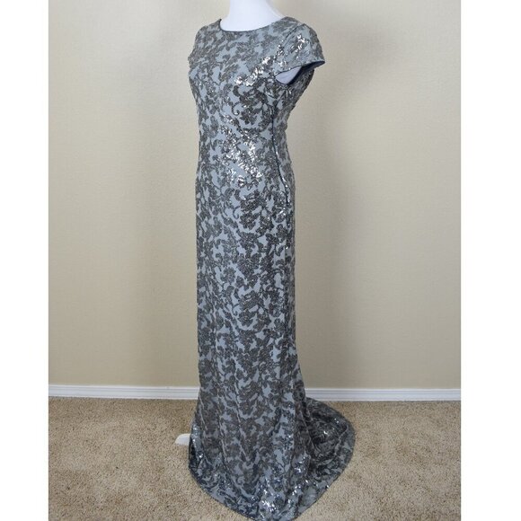 Calvin Klein Silver Sequin Cap Sleeve Backless Long Formal Dress 6 - Picture 3 of 10